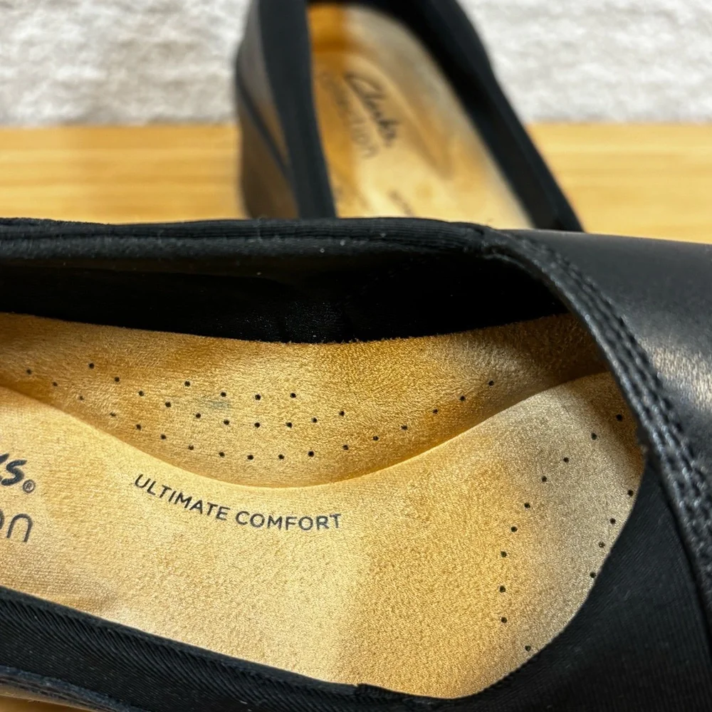 Clarks Sz 7 M Women's Suttyn Walk Leather Wedges Black Leather Shoe - Picture 6 of 8